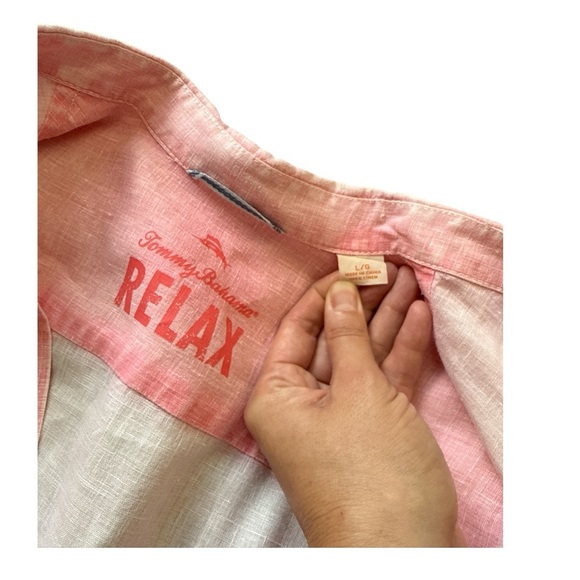 Tommy Bahama Relax pink linen shirt size L EUC C0027 - Picture 5 of 6